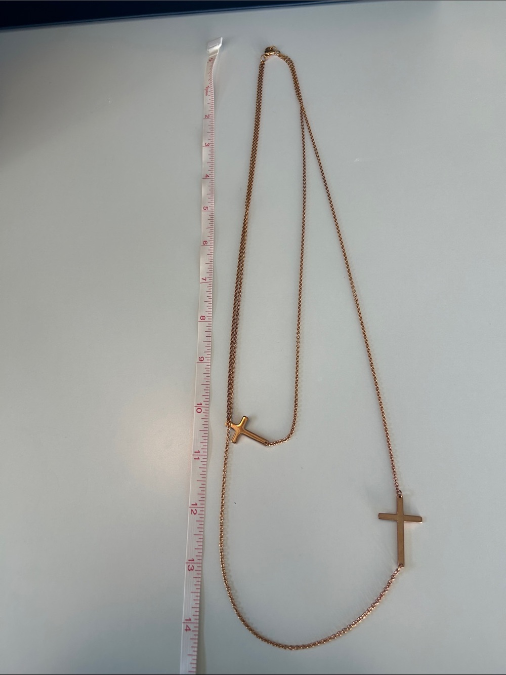 Costume Gold colored stainless steel Cross Layered Necklace